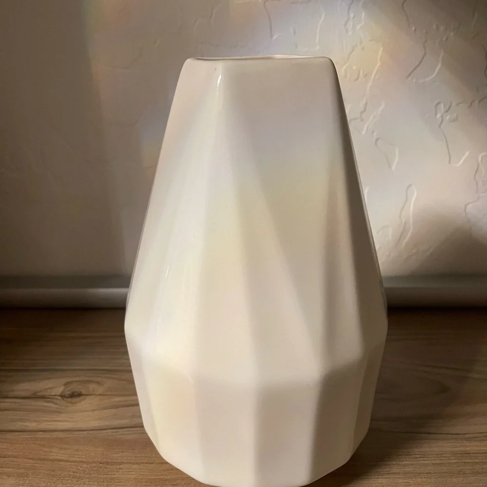 West Elm Diamond Shaped Faceted Porcelain Vases White (Set of 2)